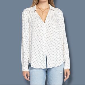 Velvet Heart Size M Black/White Boyfriend Button Down Long Sleeve Rayon Shirt